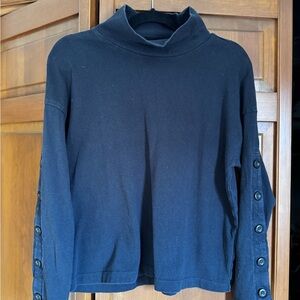 Madewell Black Knit Top with Button-Trim Sleeves